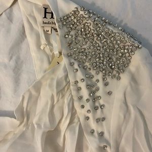 HH haute hippie Silk Embellished Cowl Neck Blouse
